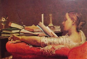 Federico Faruffini: La lettrice, anno 1864, cm. 4,5 x 59, Galleria d'Arte Moderna di Milano.